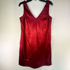 Wayf Satin V-Neck Mini Dress - Burgundy‎